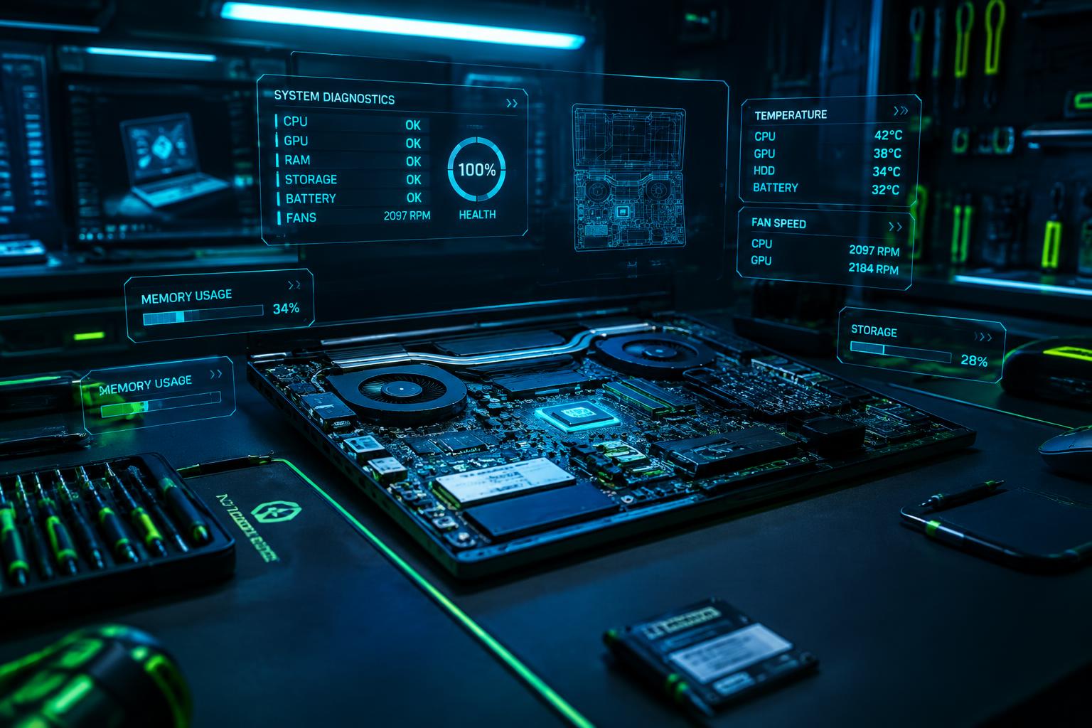 Laboratorio futurista de reparación de computadoras